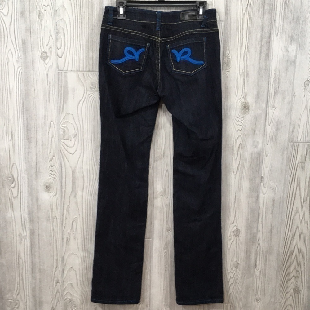 Y2K Rocawear Simone Straight Leg Jeans 5 Tall Dark Wash Embroidered